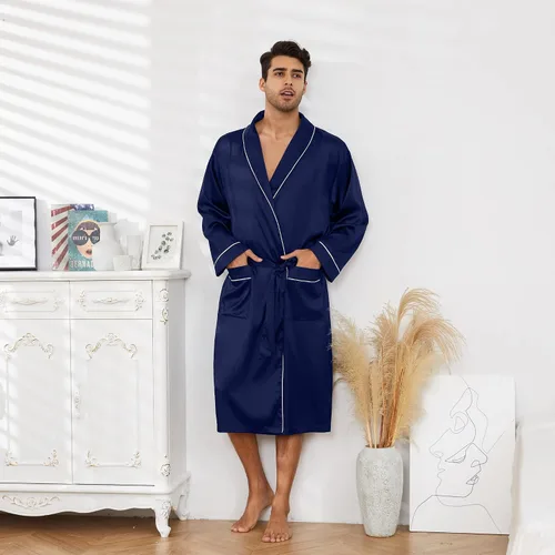 Vista 5 de Vulcanodon Bata de satén ligera para hombre, bata de baño tipo kimono de seda de lujo para hombre