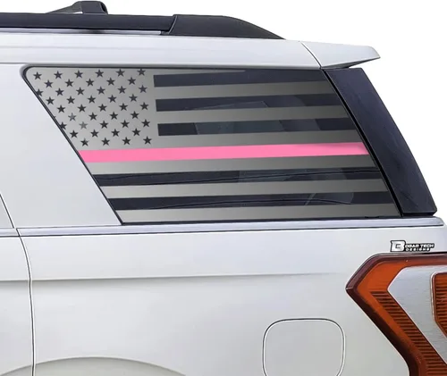 Vista 8 de BOGAR TECH DESIGNS Calcomanía de vinilo precortada con bandera estadounidense para ventana de un cuarto compatible con Ford Expedition MAX Negro
