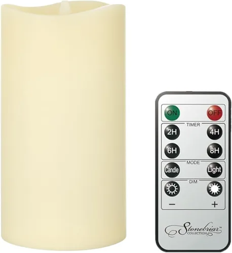 Vista 17 de Stonebriar 3 Cuenta Velas de Pilar LED Sin Llama de Cera Blanca Real 3x3 con Control Remoto y Temporizador
