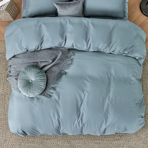 Vista 3 de Bedsure Fundas de edredón color azul grisáceo, tamaño Queen, microfibra cepillada suave, 3 piezas con cierre de cremallera, 1 funda de edredón de 90