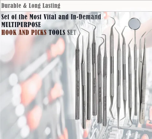 Vista 3 de Juego de microsondas de precisión de acero inoxidable Combo, recto, simple, corto doble, doble largo, triple y puntas de gancho, longitud total