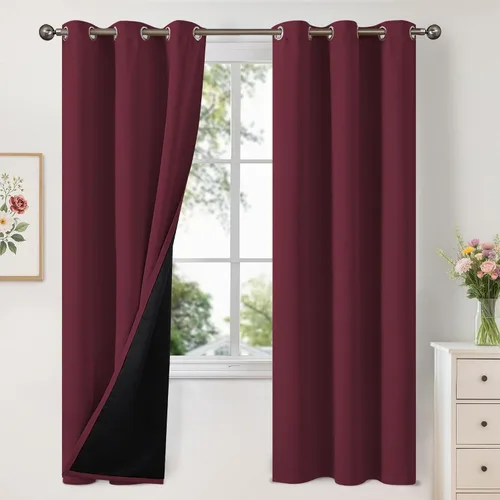 Vista 97 de YoungsTex - Cortinas 100% opacas para dormitorio, con aislamiento térmico y ojales, cortinas oscuras negras con capa pesada para ventana de sala