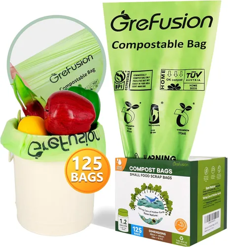 Vista 9 de Bolsas de basura compostables con asa y cordón, bolsas de basura, 2.6 galones, bolsas para residuos de alimentos, bolsas pequeñas de basura
