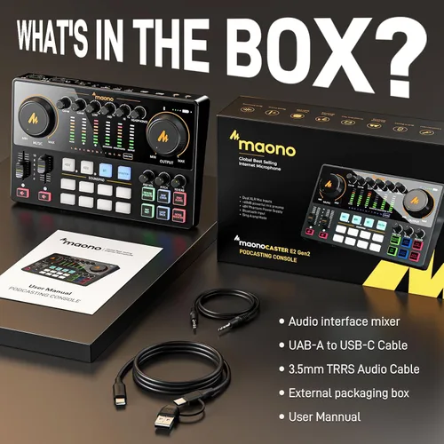 Vista 9 de MAONO Paquete de equipos de podcast: mezclador de interfaz de audio con entrada XLR dual para transmisión de podcasts - MaonoCaster E2 Gen2
