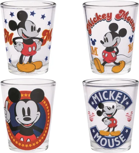 Silver Buffalo Disney Classic Mickey Mouse - Paquete de 4 mini gafas, 1.5 onzas