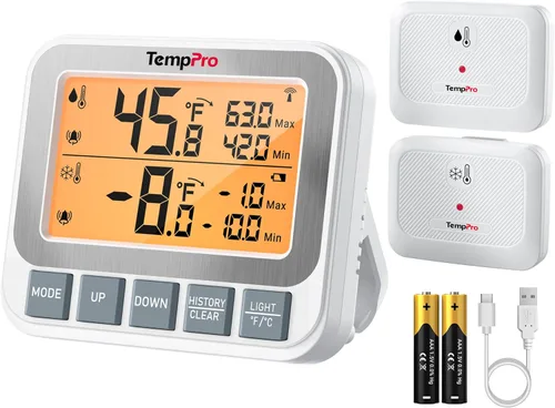 Vista 10 de Termómetro de refrigerador ThermoPro con gran pantalla LCD retroiluminada, termómetro de congelador y refrigerador resistente al agua, paquete de 2