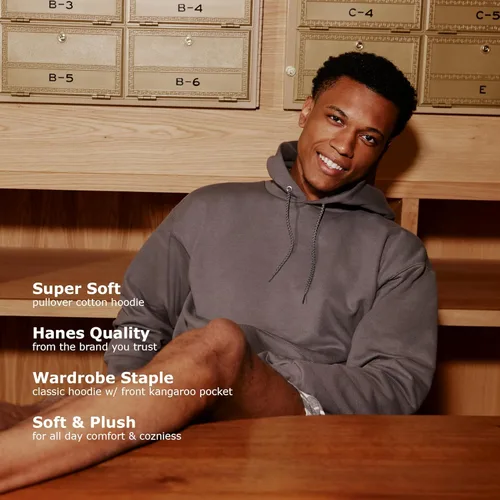 Vista 6 de Hanes EcoSmart Hoodie, Midweight Fleece, Pullover Hooded Sweatshirt for Men