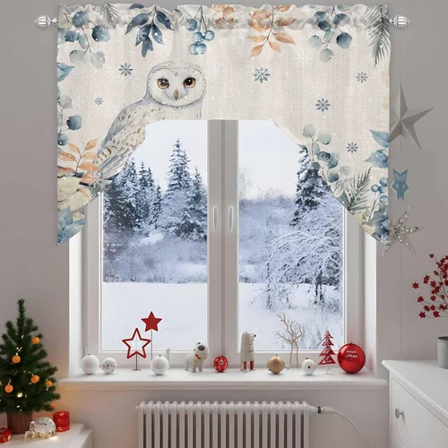 Vista 11 de Cortinas de cocina con cenefa de eucalipto y muñeco de nieve, con bolsillo para barra, cortina para dormitorio, sala de estar, baño, cafetería