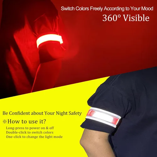 Vista 3 de RGB 7 Colors Switchable LED Armband, USB-C Rechargeable, 360° Reflective Running Light for Runners, High Visibility Reflective Running Gear for