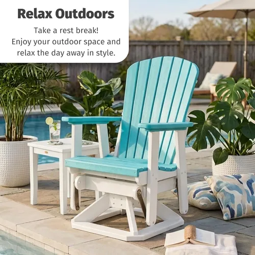 Vista 5 de DutchCrafters Slat Fan Back Poly Adirondack Swivel Glider Outdoor Patio Chair (Black)