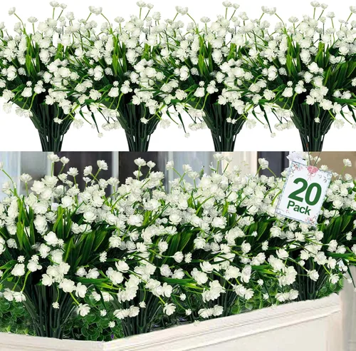 Vista 19 de Turnmeon - 20 Ramos de flores artificiales para decoración de exteriores, primavera o verano, hogar o jardín, resistentes a los rayos ultravioleta