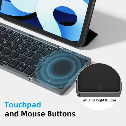 Vista 6 de OMOTON Teclado Bluetooth plegable con panel táctil, teclado plegable inalámbrico, multidispositivo y recargable, portátil para iPad, iPhone