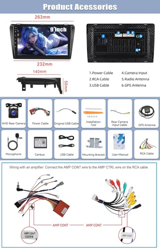 Vista 7 de Estéreo de coche 2+64GB para Mazda 3 2004-2009 Radio con Apple CarPlay Android Auto 9 "Pantalla táctil Android Radio con navegación GPS Bluetooth FM