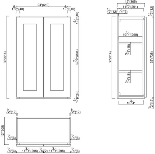 Vista 3 de Brookings Shaker Armario de Cocina de Pared Completamente Ensamblado W2436, 24 A x 12 P x 36 Al, Marrón, Madera Sólida, Design House, 569004