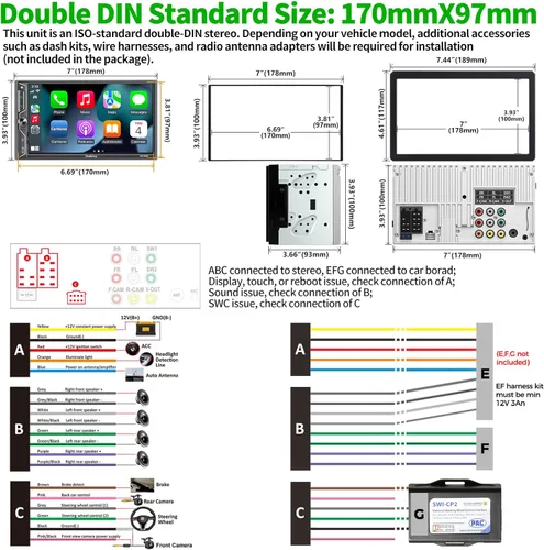 Vista 6 de SJoyBring [Actualización de pantalla QLED] Estéreo de coche de doble DIN de 7 pulgadas con cámara de salpicadero, Apple CarPlay inalámbrico