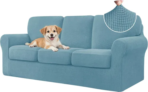 Vista 236 de CHUN YI Fundas para sofá de 7 piezas, lavables, fundas elásticas para sofá de 3 cojines con respaldo y fundas de cojín separados, protector