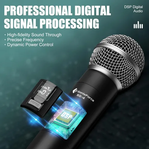 Vista 3 de Micrófono Inalámbrico - Micrófono de Karaoke para Cantar - Micrófonos Inalámbricos Recargables con Receptor de Doble Canal - Alcance de 240 pies