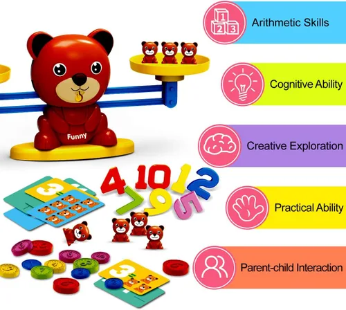 Vista 4 de REMOKING Montessori Balance Scale Math Toy for Kids, Counting Bears Educational STEM Toy for Preschool Learning, Sorting & Number Recognition Toy