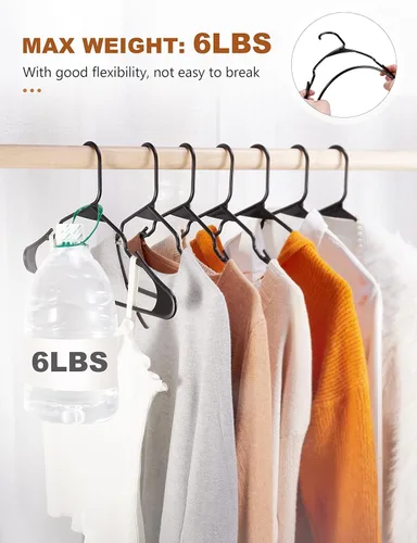 Vista 3 de Jersow Paquete de 50 perchas de plástico negro, perchas para ropa que ahorran espacio, perchas resistentes para armario, perchas antideslizantes