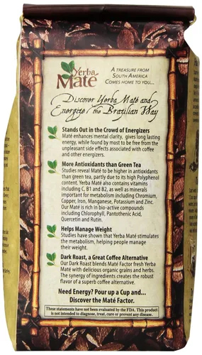 Vista 2 de The Mate Factor Yerba Mate Energizing Mate & Grain Bebida, tostado oscuro, 12 onzas