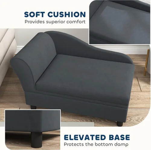 Vista 6 de PawHut Sofá cama de lujo para perros con almacenamiento oculto, sofá cama pequeño para perros con espuma suave de 2 pulgadas, muebles modernos