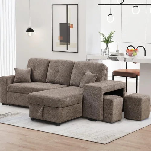 Vista 3 de Sofá cama de 95 pulgadas, sofá cama en forma de L de 3 plazas con diván de almacenamiento, sofá cama convertible extraíble, sofá cama seccional