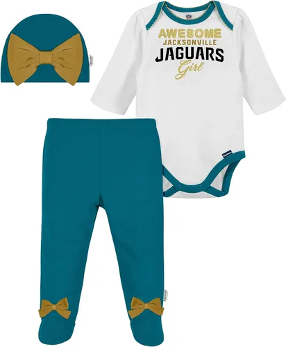 Vista 19 de NFL Conjunto de enterizo, pantalón con pies y gorro de 3 piezas para bebé niña