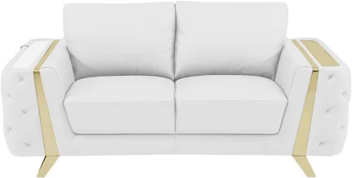 Vista 9 de Blackjack Furniture Reggio Collection - Sofás de cuero italiano de grano completo para sala de estar con marco de madera brasileña y acero Blanco