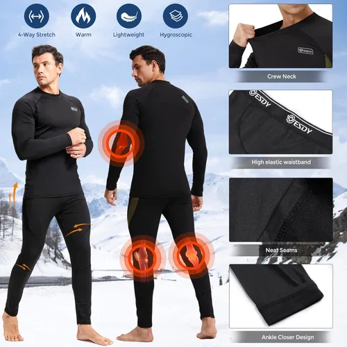 Vista 8 de romision Ropa interior térmica para hombre, conjunto de pantalones largos con forro polar, equipo de caza de invierno, capa base cálida, camiseta