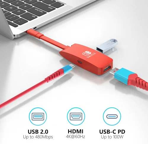 Vista 4 de GOPALA Replacement for Nintendo Switch Dock, 4K60Hz Switch Dock, Portable Switch Docking Station for TV, 1080P 60Hz Nintendo Switch TV Dock for