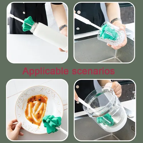 Vista 6 de Cepillos suaves para botellas, cepillos de esponja para botellas, juego de cepillos de limpieza con asas ajustables, 2 piezas, para copas de vino