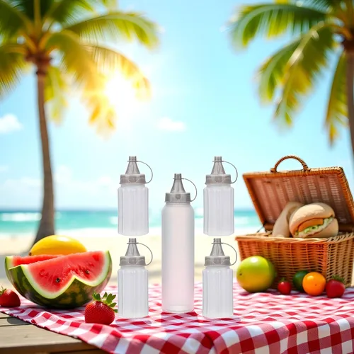Vista 4 de 4 botellas de plástico blanco para condimentos, mini botella exprimible de mermelada de salsa, botella de miel de ketchup, recipiente de aderezo
