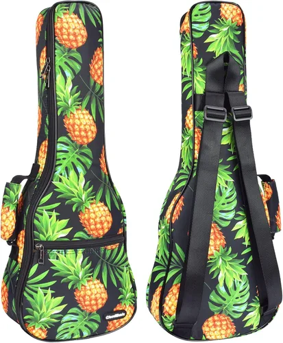 Vista 11 de CloudMusic Funda para ukelele Mochila acolchada para soprano de 21 pulgadas (soprano, flores coloridas en negro)