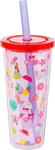 Vista 9 de Silver Buffalo Sanrio Hello Kitty - Taza de acero inoxidable con doble pared para soda con popote abatible, 11.8 onzas