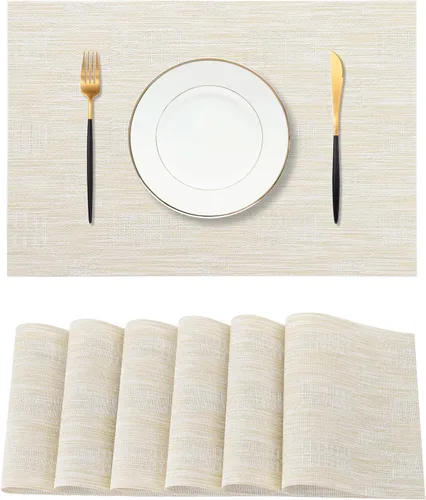 Vista 138 de Leetaltree - Juego de 4 manteles individuales beige, antideslizantes, resistentes al calor, para mesa de comedor, lavables, duraderos, de PVC