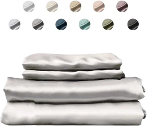 Vista 12 de Colorado Home Co SUNDAYSILKS Sábanas 100% seda de morera 4 sábanas de seda de morera tamaño King Suave y duradera Juego de sábanas de seda