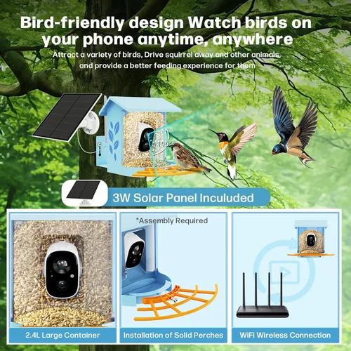 Vista 6 de Bird Feeder with Camera Smart Solar Powered Birds Feeder with 1080P FHD, Auto Motion Detect & Notify, AI Identify 11000+ Bird Species Identification
