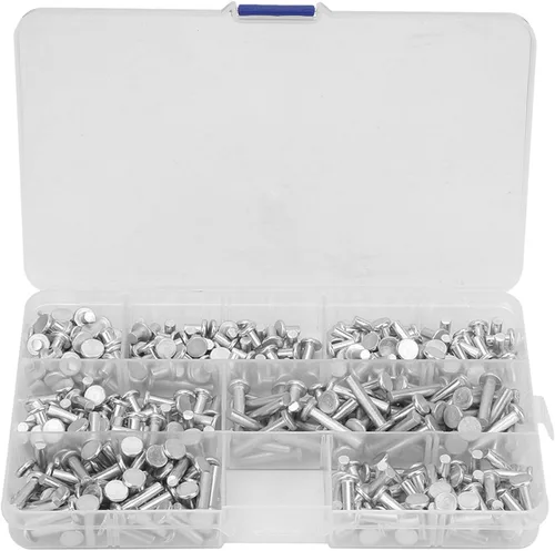 Kit de remaches sólidos M4 de cabeza plana, kit surtido de 350 remaches de aluminio, múltiples remaches de aluminio de longitud 4/6/8/10/12/16/0.787
