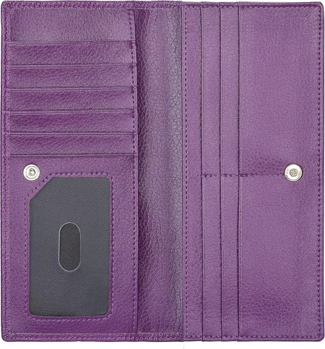 Vista 5 de Lavemi Cartera de cuero ultradelgada para mujer con bloqueo RFID, soporte para tarjetas de crédito plegable, billetera larga de dama