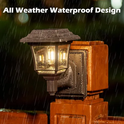 Vista 4 de LeiDrail Luces solares para valla, 2 modos de luces solares de pared con bombilla Edison, accesorios de casa de juegos al aire libre, impermeables