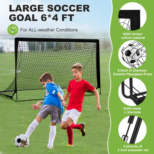 Vista 5 de 6x4 FT Kids Soccer Goals for Backyard - 2 Pack Soccer Nets, Portable Pop Up Goal Set with Training Mat, Cones, Target & Ball - Soccer Training