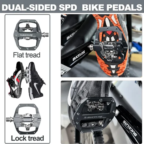 Vista 21 de BUCKLOS Pedales SPD PD-M680 para Bicicleta de Montaña con Clip en SPD Combo Plano de Doble Cara - Pedales para Bicicleta de Carretera MTB con Clips