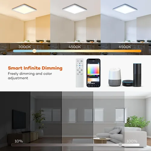 Vista 5 de Annaror Lámpara de techo LED inteligente WiFi, lámpara de montaje empotrado RGB de 13 pulgadas con control remoto, compatible con Alexa Google Home