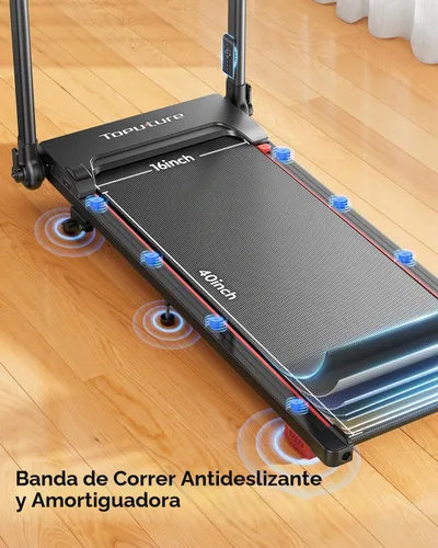 Vista 6 de TOPUTURE Caminadora con barra de mango ajustable e inclinación, cintas de correr plegables para oficina en casa, almohadilla portátil