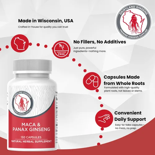 Vista 3 de Cápsulas de raíz de maca + Panax Ginseng coreano - Extracto concentrado negro + raíz de maca roja + amarillo, cápsulas de Panax Ginseng 150