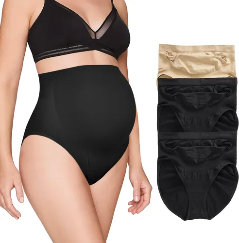BRABIC Bragas de maternidad sin costuras para mujer, ropa interior de embarazo de cintura alta, ropa interior con soporte para el vientre, paquete