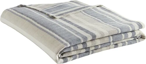 Vista 5 de Eddie Bauer 213122 - Manta con patrón en forma de espiga, individual, raya azul, Bone, King