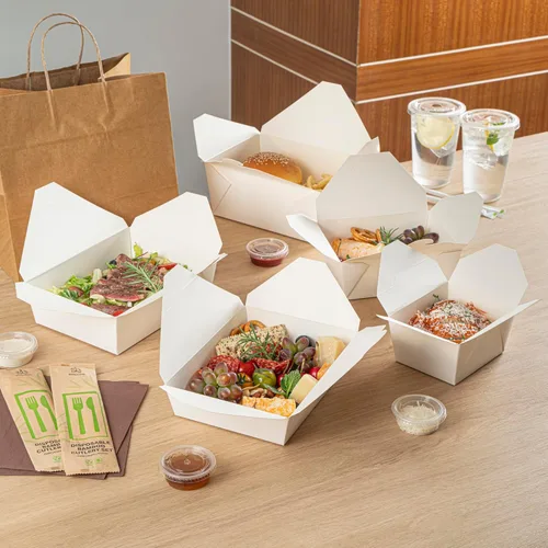 Vista 192 de Restaurantware Bio Tek - Cajas para llevar de 30 onzas, 200 loncheras para llevar, cierre de tabulación, resistentes al calor, desechables, de papel