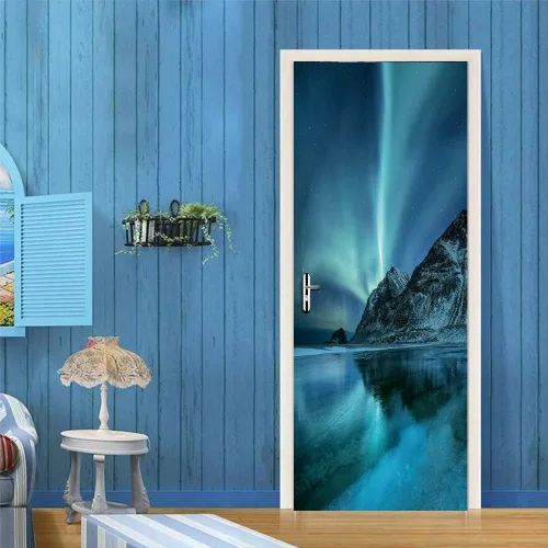 Nature Art - Adhesivo mural de vinilo autoadhesivo para puerta, despegar y pegar, calcomanía extraíble para refrigerador Aurora, 32.3 x 78.7, juego