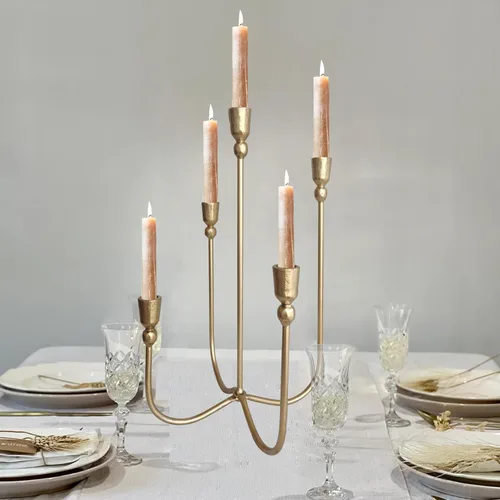 Vista 2 de Candelabro de Mesa de Hierro - Candelabro Decorativo de Metal Portavelas, 5 Velas Francesas de Cena (Cena 5 Velas)